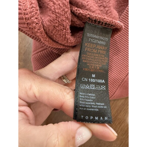 Topman Hoodie Men’s Medium Pullover Muted Rose Logo Patch Kangaroo Pocket Casual - Picture 7 of 7